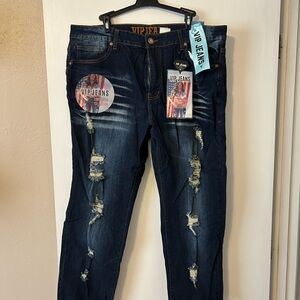 VIP Men's Relaxed Dark Blue Distressed Jeans